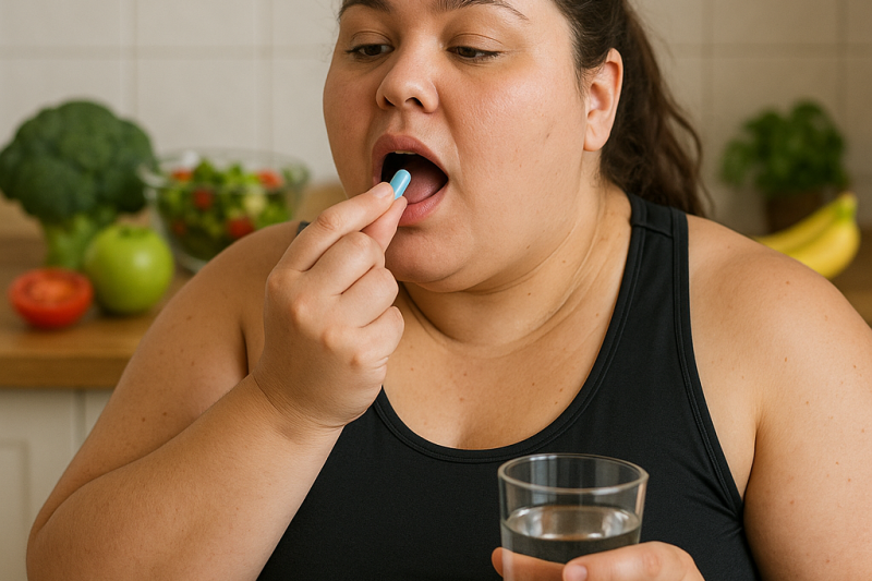 woman taking weight loss pill